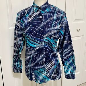 Vintage Vivid Blue Western Button Down Shirt - 11/12 Jrs - Womens 6